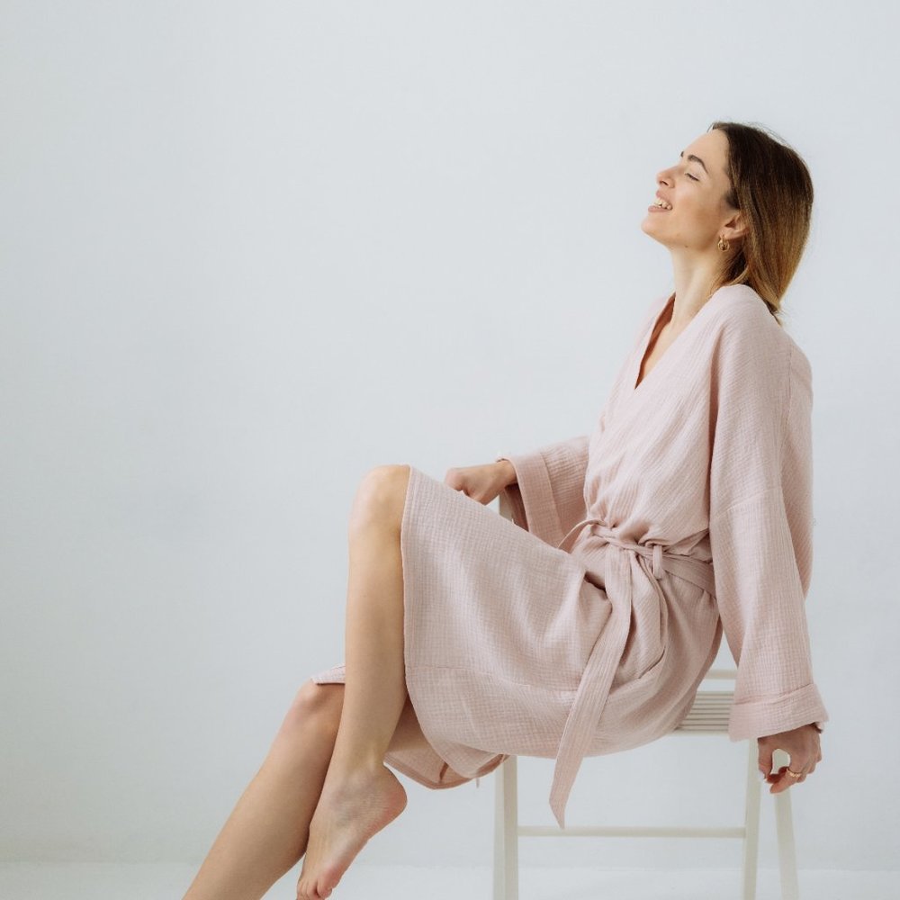 Double Gauze Muslin Cotton Women Summer Kimono Robe Beach Cover